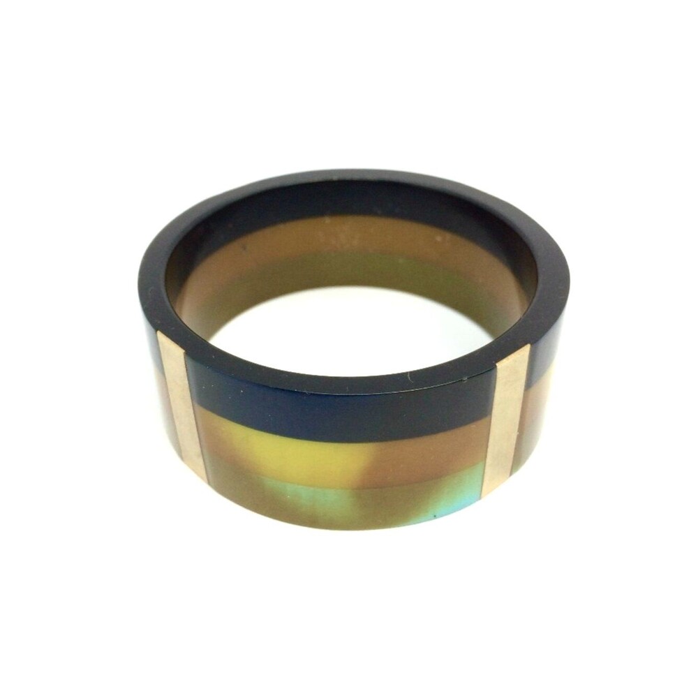 VINTAGE LUCITE Bracelet Resign Bangle Iridescent Stripe Chunky Gold Bar Bracelet